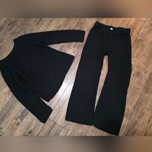 SHEIN Black Ribbed Knit Top Bottom Set‎ Trendy Comfort Winter Cold Size 13/14